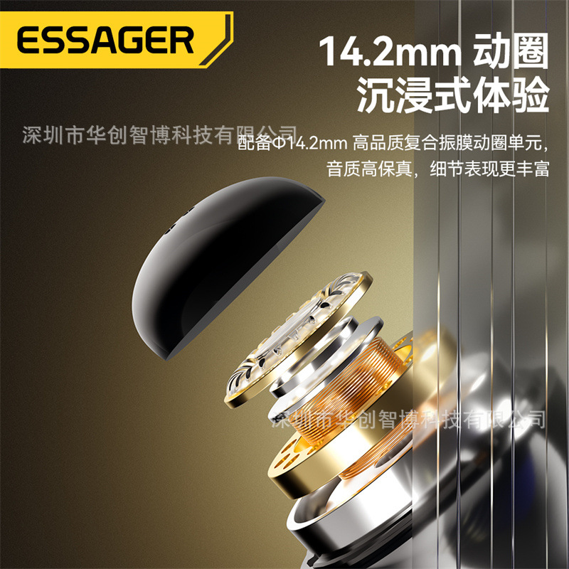 ESSAGER EJ01 series wire-controlled headphones 3.5mm universal subwoofer semi-in-ear wired headphones with microphone details Picture