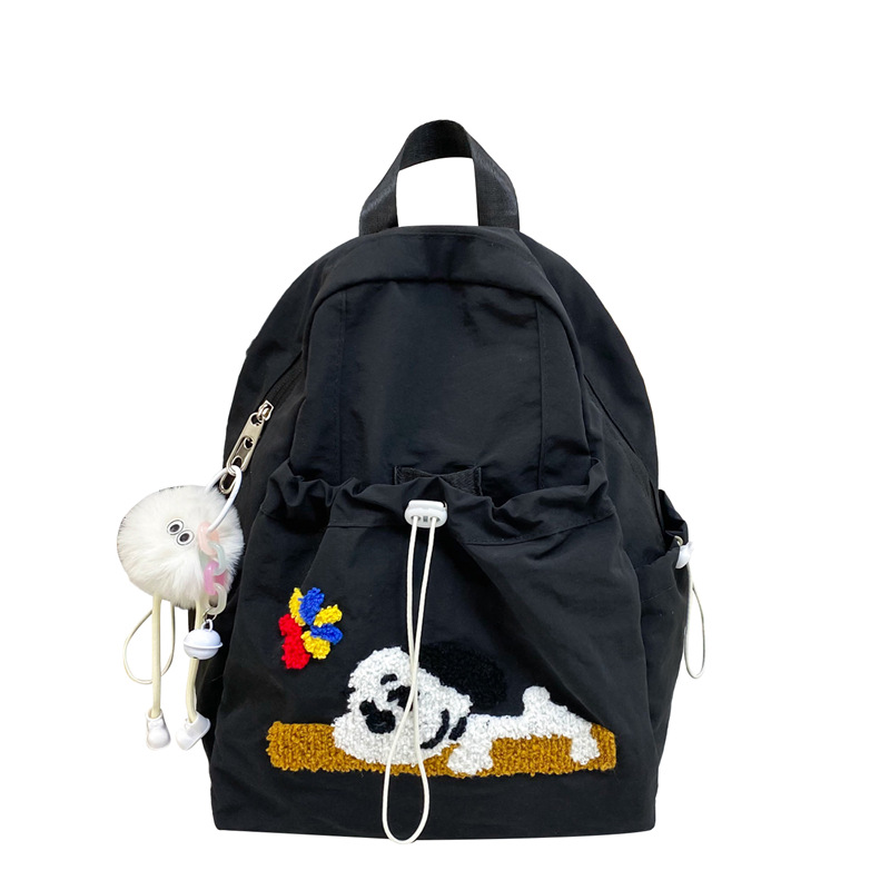 Korean Ins-style cute puppy backpack, a fresh and versatile backpack for girls, a large-capacity drawstring spring outing backpack Item Picture