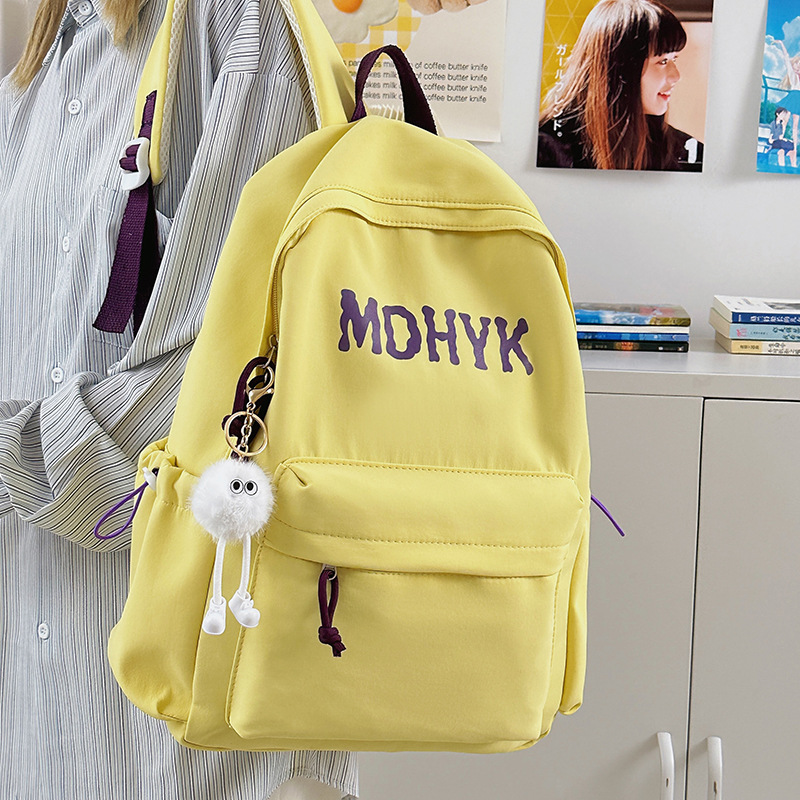 American retro college student schoolbag, fashionable large-capacity travel bag, simple and versatile backpack, solid color letter backpack full figure
