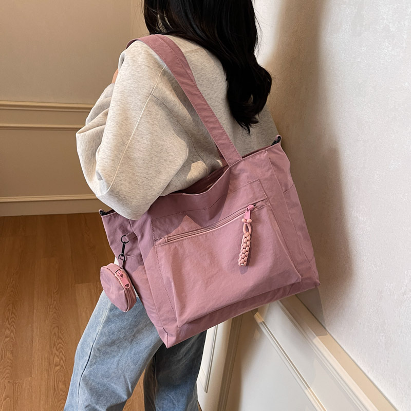 Korean-style tote bag for women, Japanese-style casual solid color simple single-shoulder bag, large-capacity student commuting bag for class at 8 a.m details Picture