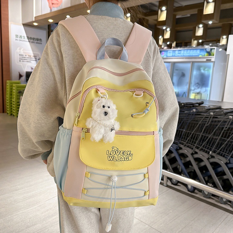 College-style color-blocking large-capacity schoolbag for junior high school students, fresh and clean backpack for girls and high school students, and cute backpack for young girls full figure