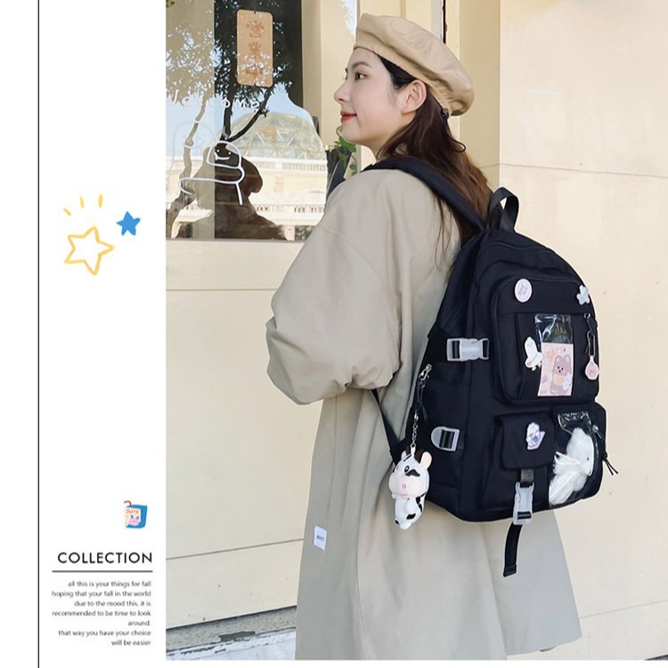 Junior high school student backpack, Korean-style cute girl bear doll backpack, large-capacity sweet student backpack Specification drawing