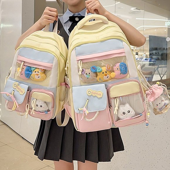 A new Japanese-style Instagram bag with a high level of appearance, fresh and sweet girl, and a color-blocking double-shoulder bag for junior and senior high school students details Picture