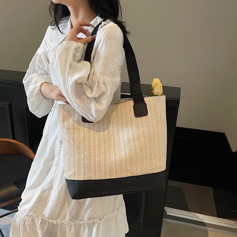 Rainbow woven bag, women's large-capacity straw woven bag, summer seaside leisure vacation commuting single-shoulder tote bag, beach bag details Picture