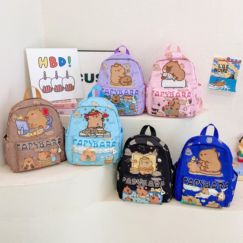 New winter cute cartoon large-capacity children's schoolbag, primary school students' cartoon bear printed nylon backpack full figure