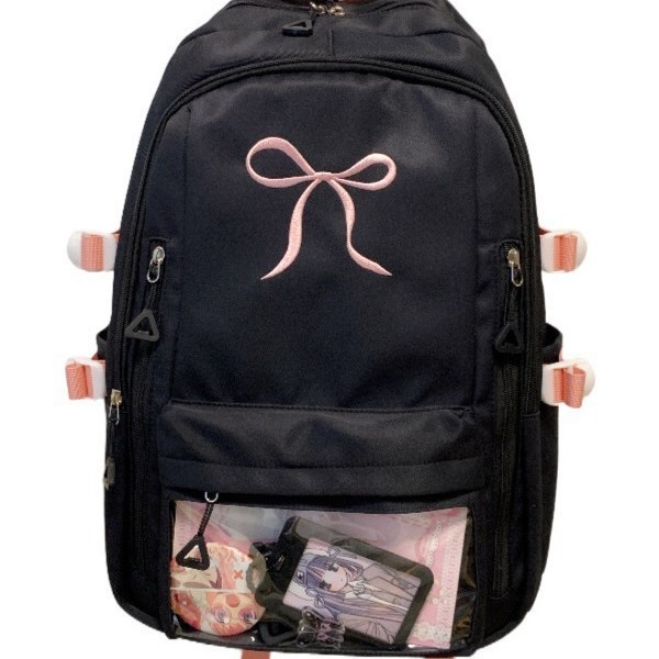 "ins style, high appearance level, Japanese-style versatile girl's small schoolbag, large capacity, embroidered bow backpack for junior high school students. Item Picture