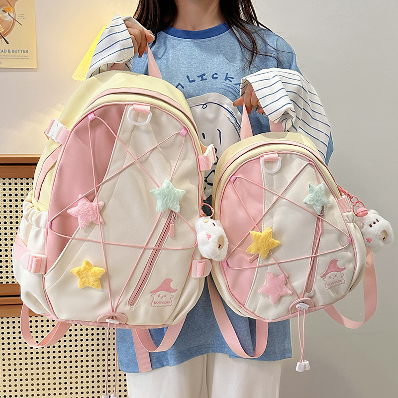 Large-capacity, color-blocking, cute student campus schoolbag, versatile, color-blocking, durable back-protecting backpack, sweet travel backpack full figure