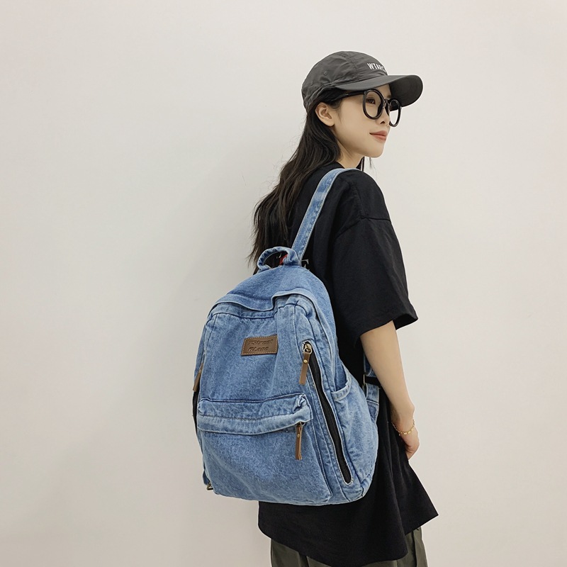 2022 High-capacity denim backpack, women's backpack, new fashionable schoolbag, Harajuku style student travel handbag Specification drawing