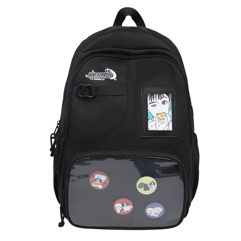 This is a fresh and cute schoolbag with a Korean school style. It features a multi-layered design and is a solid-color backpack for female junior high school students Item Picture
