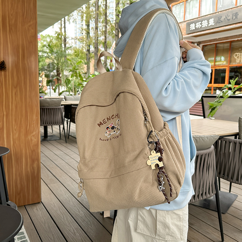 Japanese-style Instagram cute cartoon embroidered schoolbag for girls, Korean-style Instagram corduroy artistic style primary school backpack details Picture