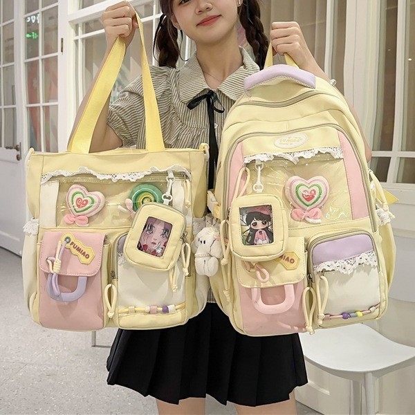 A new high-appearance-level, fresh, sweet, transparent, pain-relieving bag, after-school bag, lightweight and large-capacity backpack from Japanese ins full figure