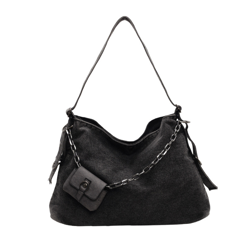 A niche design Harajuku style large-capacity casual retro denim underarm bag for women, 2024 new commuter tote bag for women Item Picture