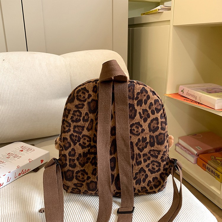 The new forest-themed hot girl niche leopard print kitty backpack is versatile, portable and a plush mini backpack for outdoor travel Specification drawing