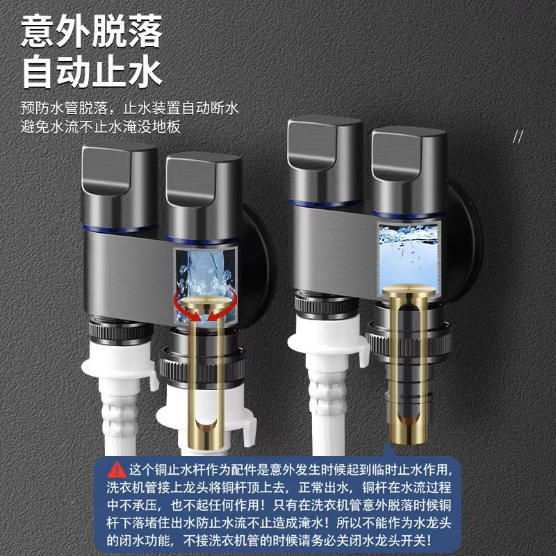 Double-outlet washing machine faucet Angle valve, special stainless steel double automatic water stop valve for one inlet and two outlets, one split and two leakage prevention Application Scenario