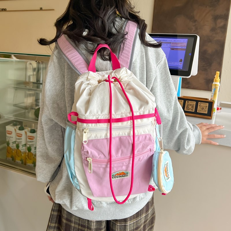 Summer's new cute and stylish schoolbag, dopamine casual hiking bag, lightweight travel, versatile outdoor single-shoulder backpack details Picture
