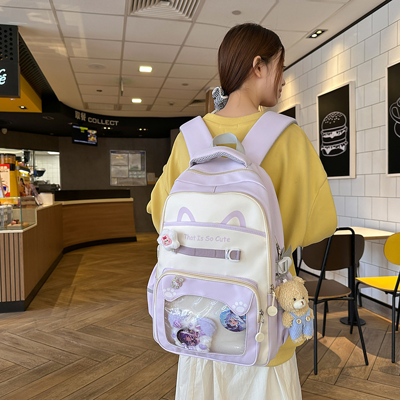 A new Korean version of ins, a high-appearance-level color-blocking and patchwork candy-colored transparent pain bag for girls and a large-capacity backpack for students details Picture
