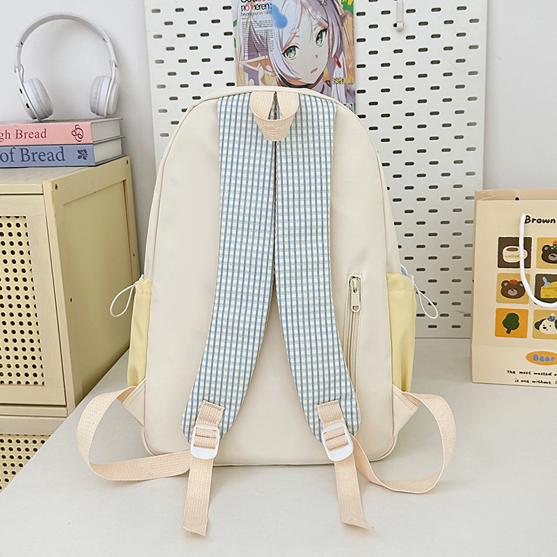 Japanese-style ins fresh and light checkered candy-colored schoolbag for girls, a versatile and large-capacity backpack for junior and senior high school students Specification drawing