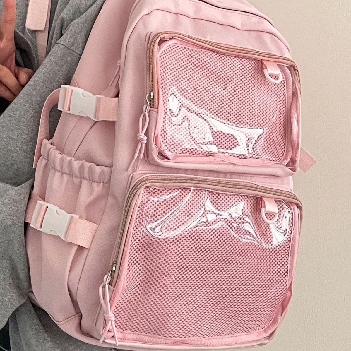 A new high-appearance-level Korean-style transparent painbag with multiple compartments, fashionable, lightweight, commuting and outdoor large-capacity backpack details Picture
