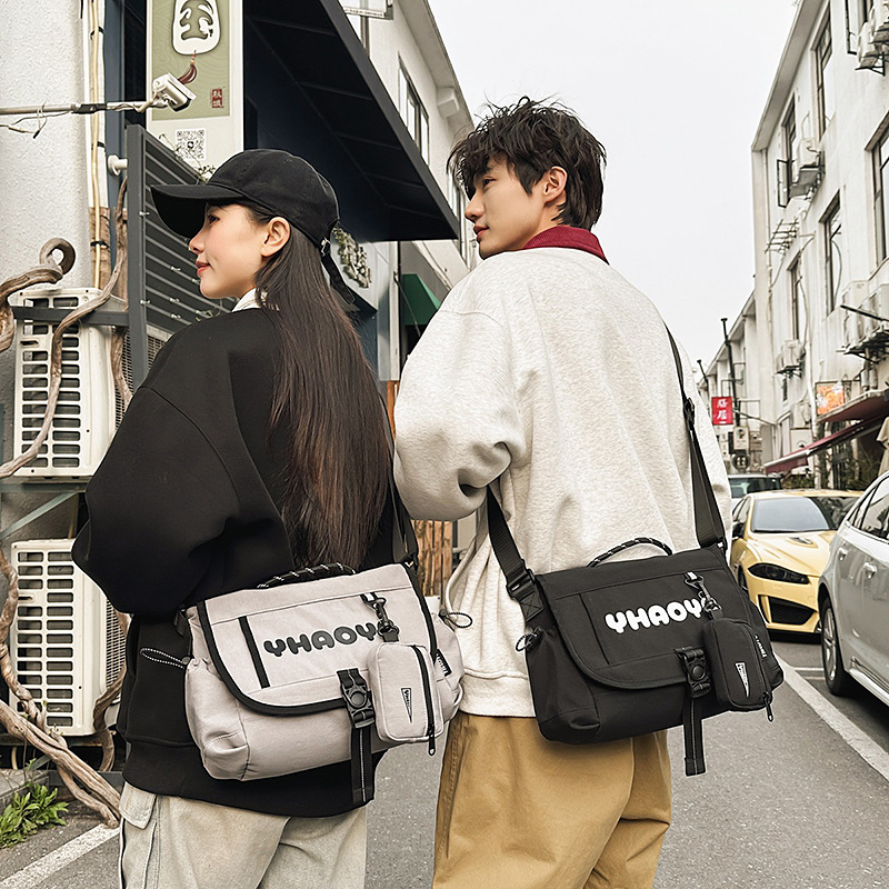 New Japanese-style ins minimalist backpack, casual and versatile single-shoulder bag, student messenger bag, large-capacity trendy brand workwear bag full figure