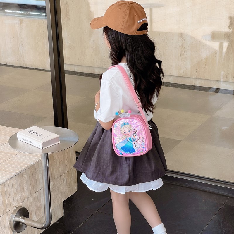 Cute new little girl Aisha children's princess bag, fashionable single-shoulder crossbody bag, cartoon versatile sequined coin purse full figure