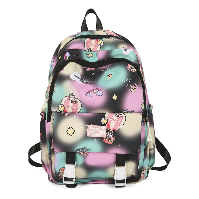 Cute schoolbag, colorful color-smeared double backpack, lightweight schoolbag for primary and secondary school students, large-capacity lightweight and artistic campus backpack Item Picture