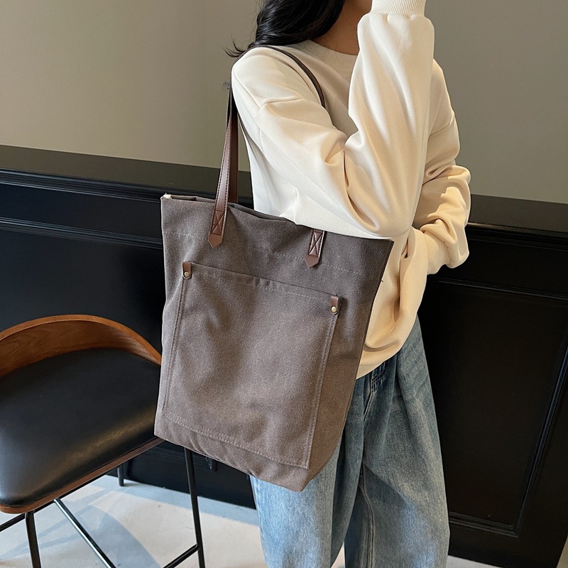 Canvas bag, women's single-shoulder crossbody bag, large-capacity Korean commuter bag, handbag, men's simple and versatile Japanese tote bag full figure