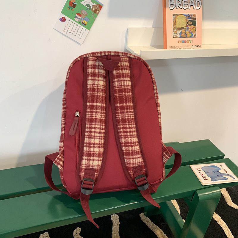 Korean version of ins school style woolen checkered schoolbag for girls, new spring 2025, high appearance level backpack for students Specification drawing