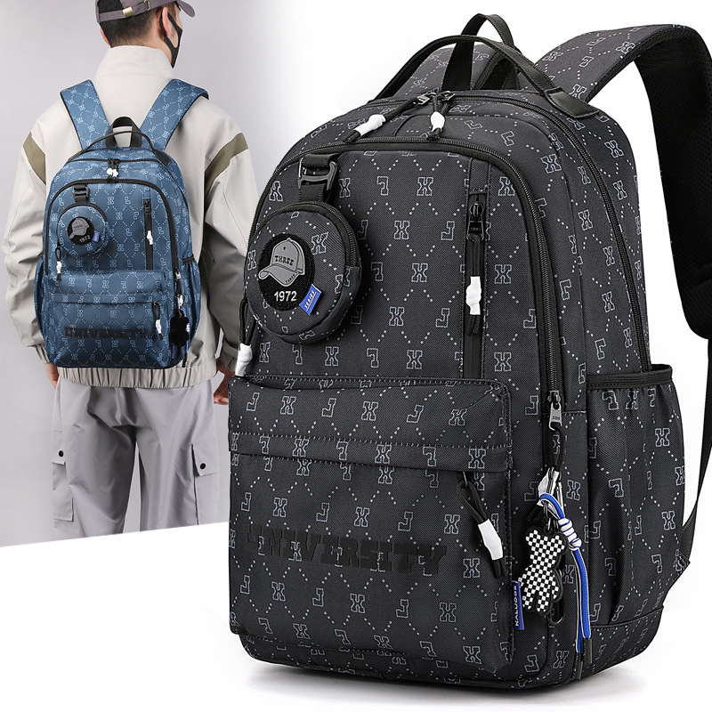 New design of simple backpack for junior high school students, solid color large-capacity printed computer bag for college students full figure