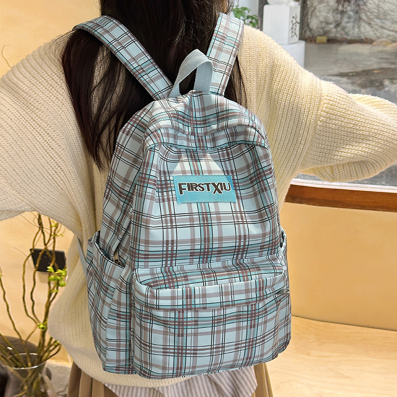 Korean style ins school style fresh checkered schoolbag for women 2025 Spring New high appearance level backpack for students full figure