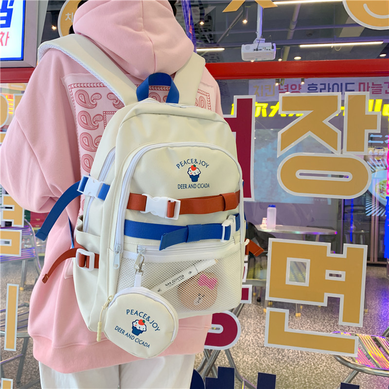 Ins-style Japanese Harajuku vintage girl schoolbag, Korean cartoon soft girl schoolbag, high school student style backpack full figure