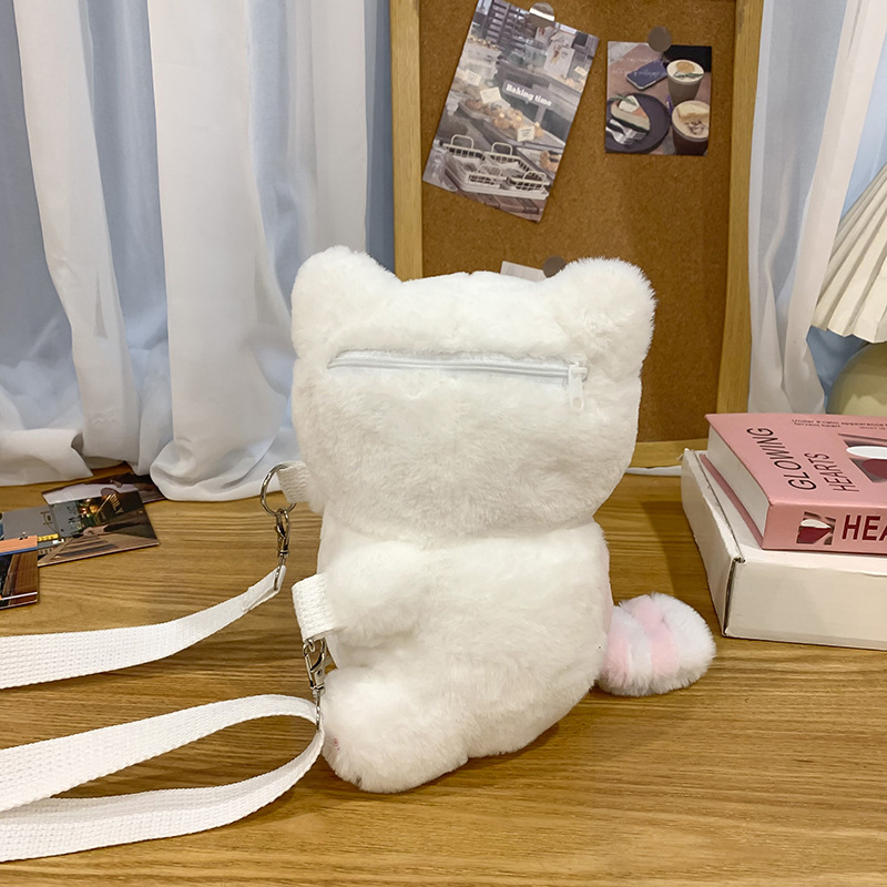 2024 New cute kitten plush bag, a fashionable and versatile cartoon furry bag for girls, a single-shoulder crossbody bag for young girls Specification drawing