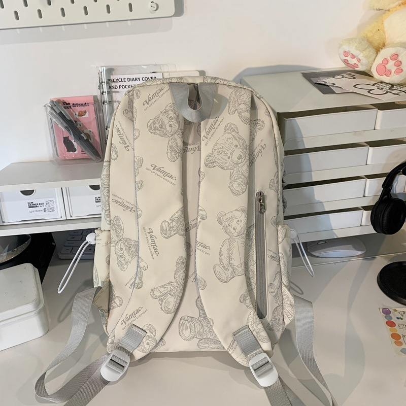 Printed bear backpack for junior high school girls, Korean version, lightweight and simple outdoor travel backpack for high school and college students Specification drawing
