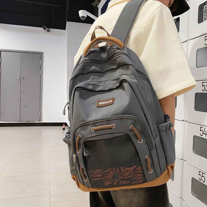 Japanese workwear style backpack with large capacity, American retro school style backpack for primary school students, sturdy and durable for men details Picture