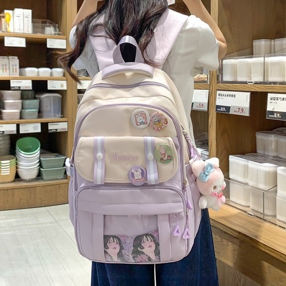 This large-capacity backpack is a new Japanese style with a high level of appearance. It has a fresh, sweet and cute school style. It's a cute bag for junior and senior high school students details Picture