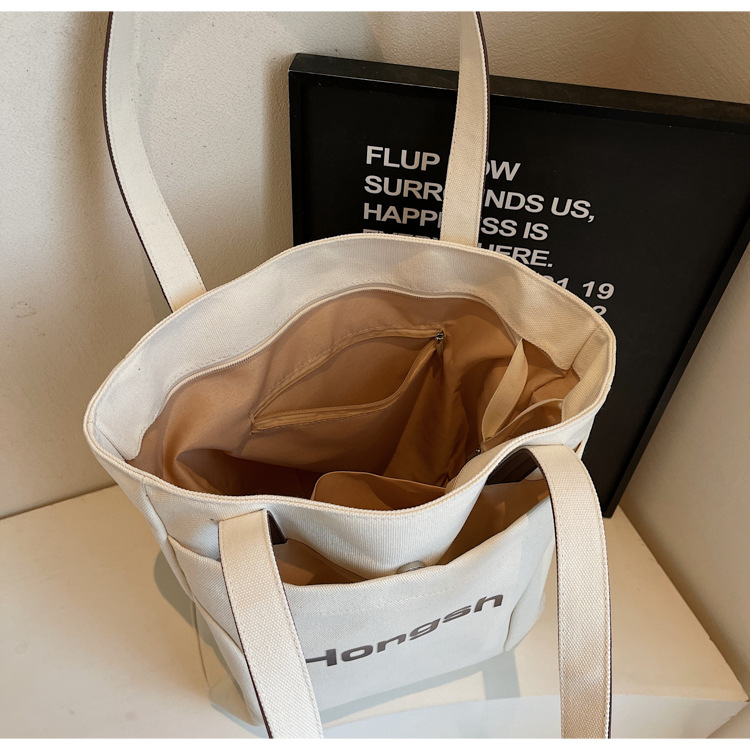 2025 New stylish Korean-style solid color canvas handbag, high appearance level, simple single-shoulder bag, casual commuting tote bag Specification drawing