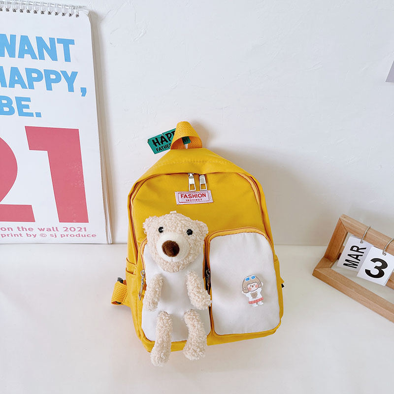 2025 New double-pocket Bear Backpack, cute cartoon backpack, large-capacity children's backpack for boys and girls details Picture