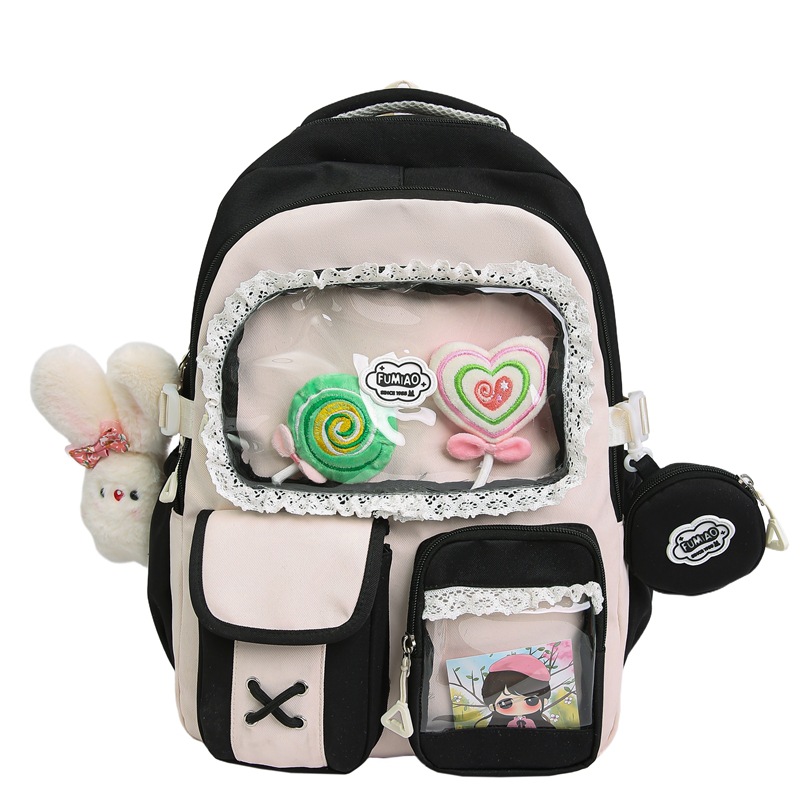 A new Japanese-style high-appearance-level ins pain bag for junior and senior high school students, featuring cute color-blocking and large-capacity backpacks Item Picture