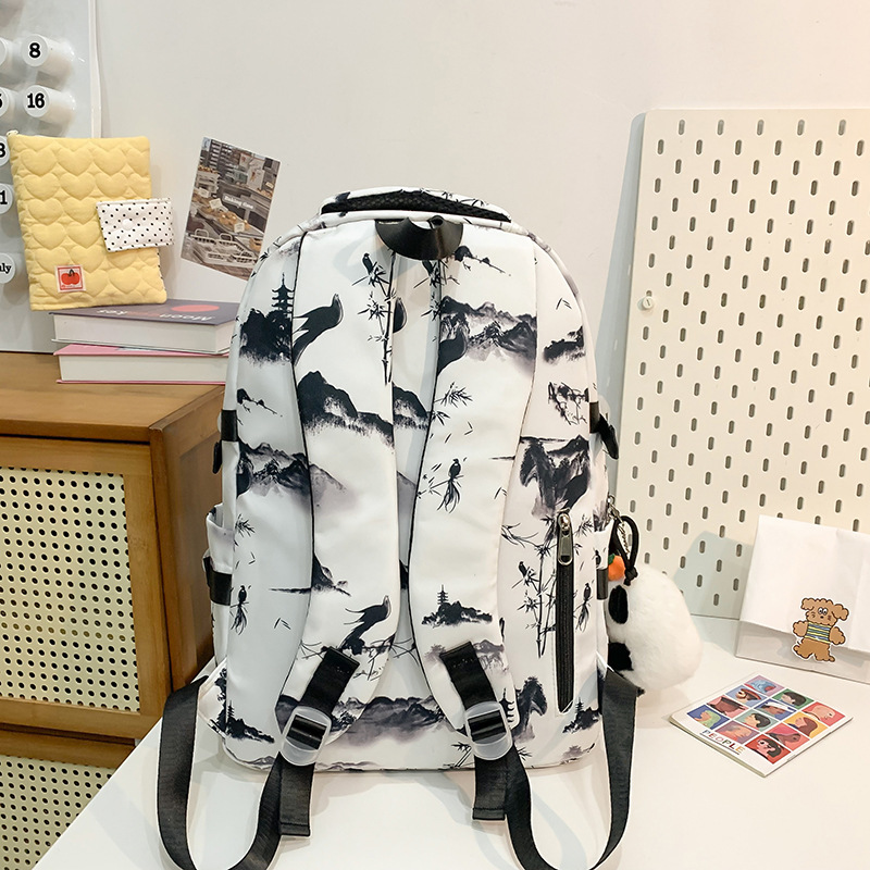 Chinese-style casual and versatile schoolbag, a light and refreshing backpack for girls, a large-capacity backpack for junior and senior high school students Specification drawing