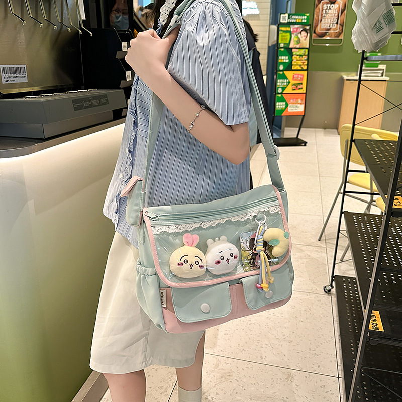 Cute new Korean style Instagram high-appearance-level primary and secondary school student tutorial bag, color-blocking sweet style girl pain bag, single-shoulder bag details Picture