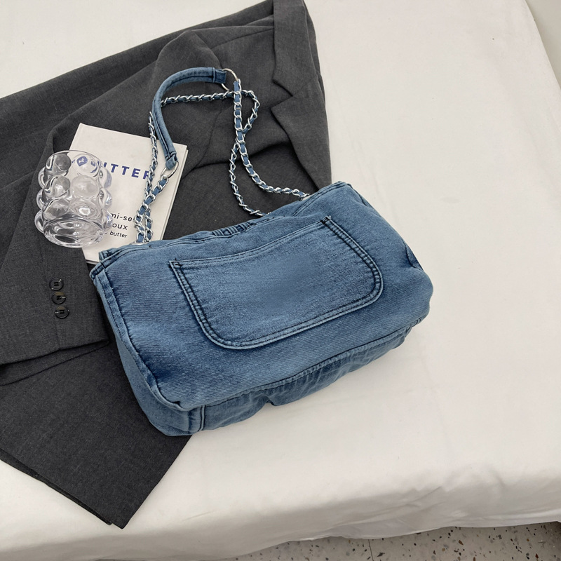 Denim bag for Women 2024 New style, fashionable large-capacity chain shoulder bag, high-end commuter tote wandering bag Specification drawing