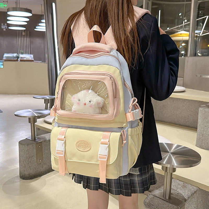 High appearance level, large capacity, cute pain pack, ice cream color contrast, sweet school style, multi-layered backpack for primary school students full figure