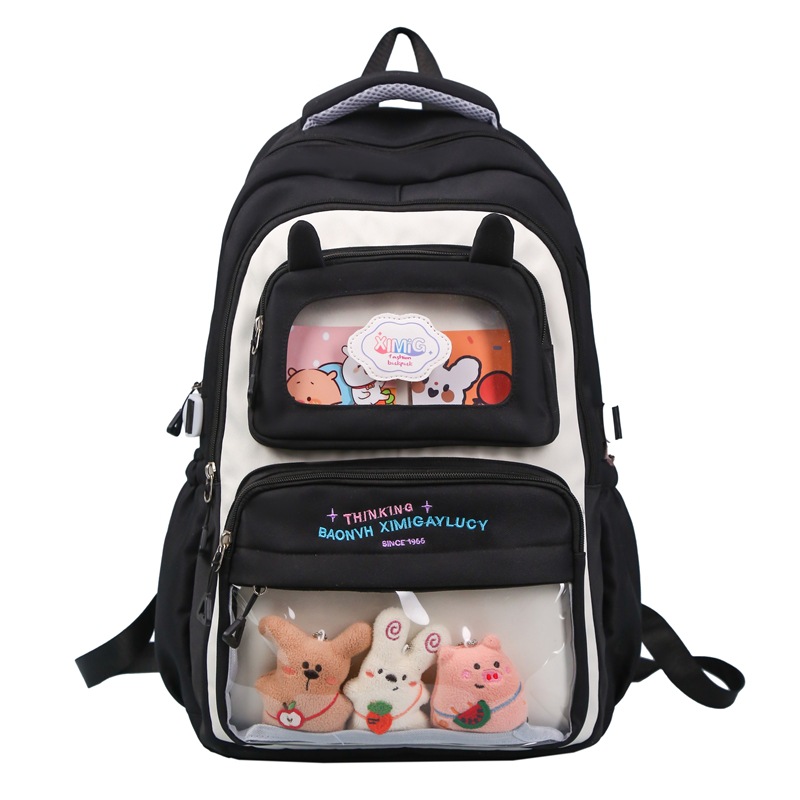 The new schoolbag for girls' high school students has a high level of appearance. It's an ins color-blocking painbag with a school style. It's a backpack for grades 3 to 5 of primary school students Item Picture