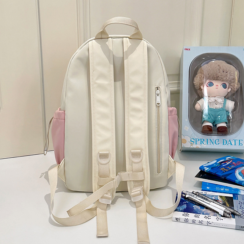 Forest-style dopamine color-blocked backpack, a fresh and clean schoolbag for junior and senior high school students, a versatile and good-looking American-style single-shoulder bag Specification drawing