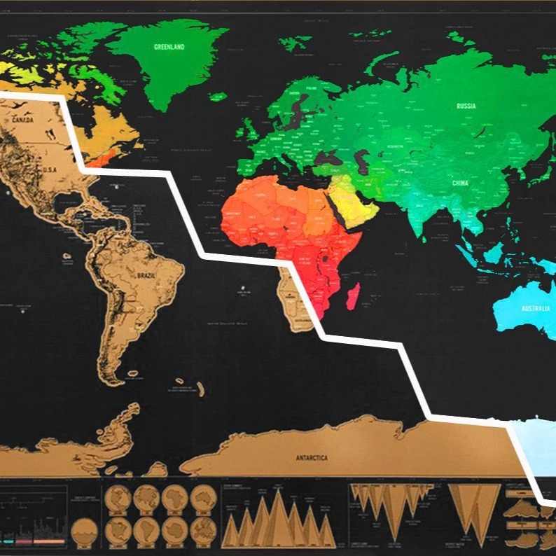 Large black map, Scratch map, large black gold map, creative gift, World Edition map, Scratch map details Picture