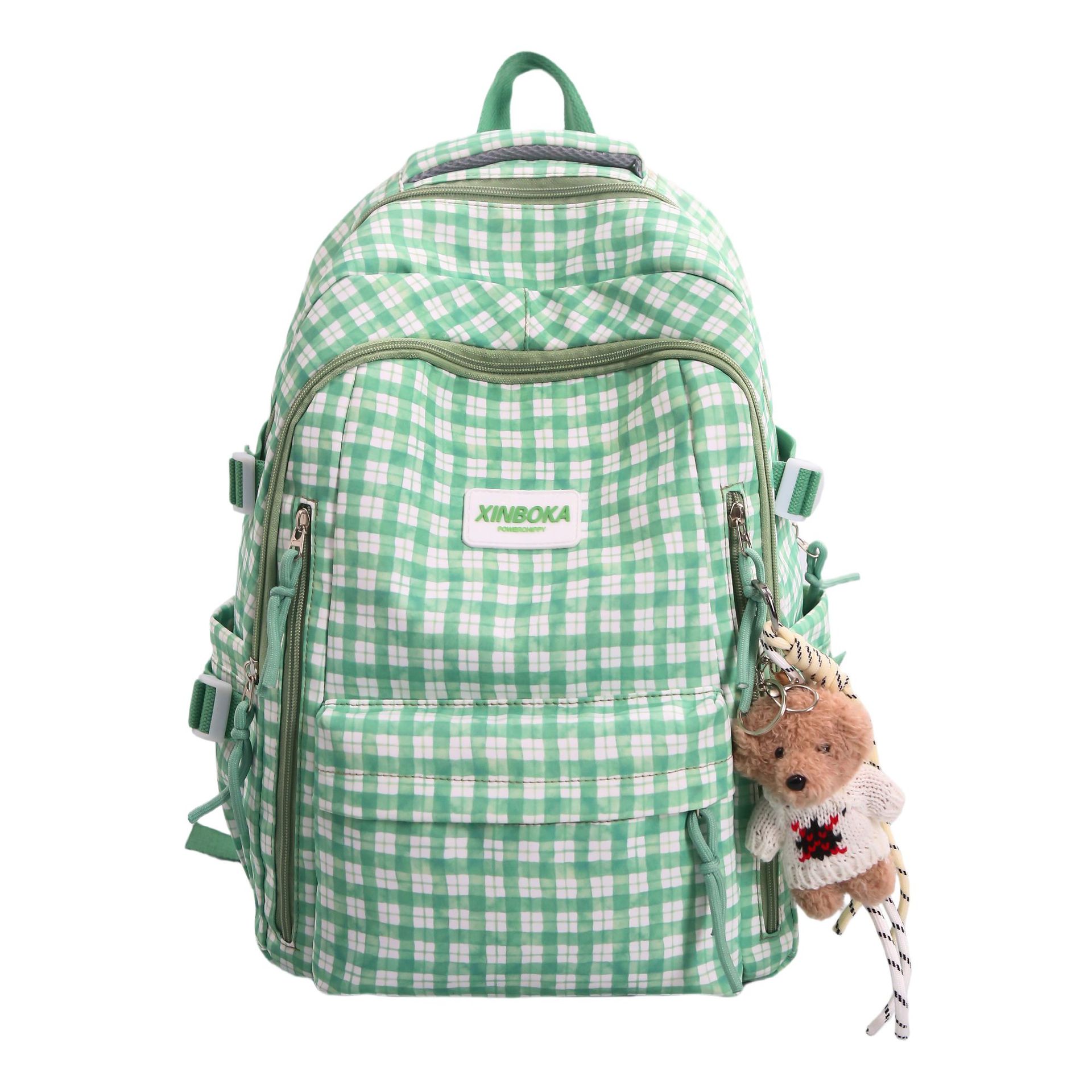 Japanese-style fresh and clean country checkered schoolbag, a niche color-blocking campus student large-capacity multi-compartment versatile backpack Item Picture
