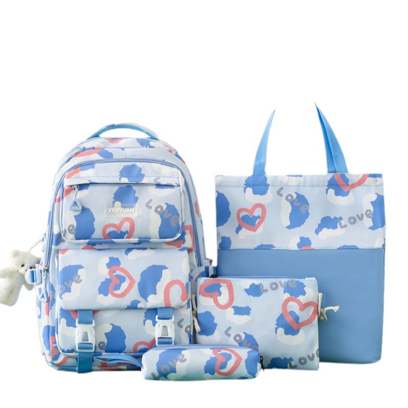 Dopamine Girl Love Backpack, large-capacity schoolbag for Junior and senior high school campuses, Cute and casual four-piece backpack for girls Item Picture