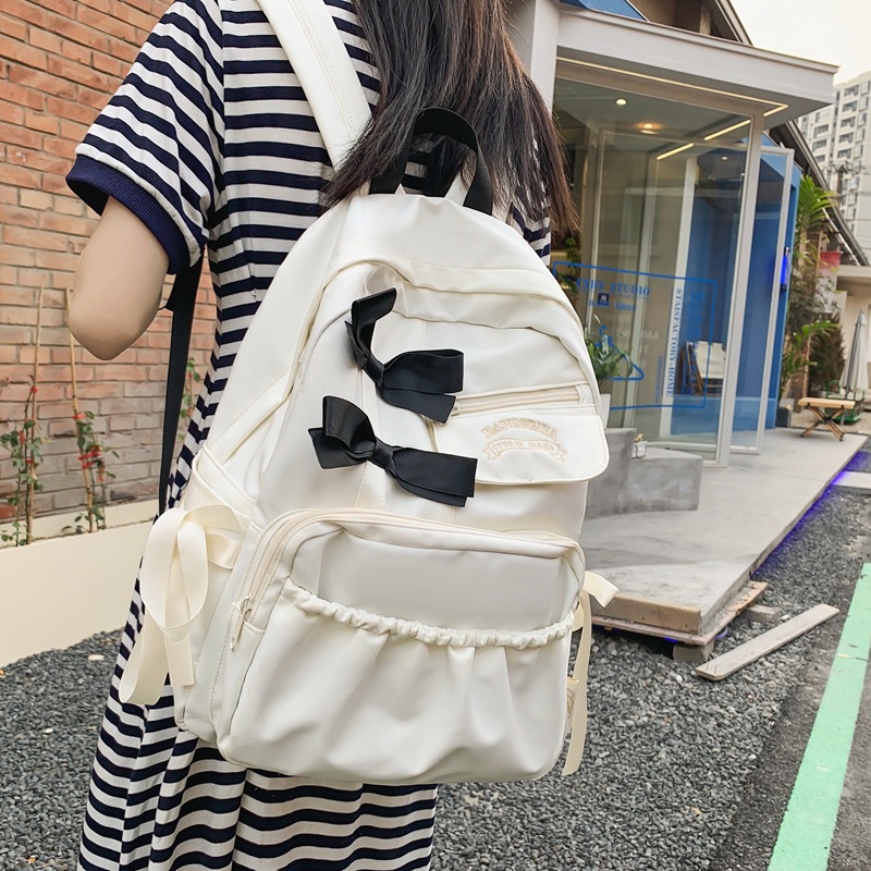 New Japanese-style Instagram cute girl bow, middle school style backpack, light and sweet backpack full figure