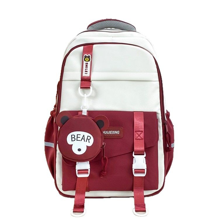 Cute color-blocking schoolbag for girls, Korean version of Instagram, high school and junior high school students, high appearance level, large-capacity backpack on both shoulders Item Picture