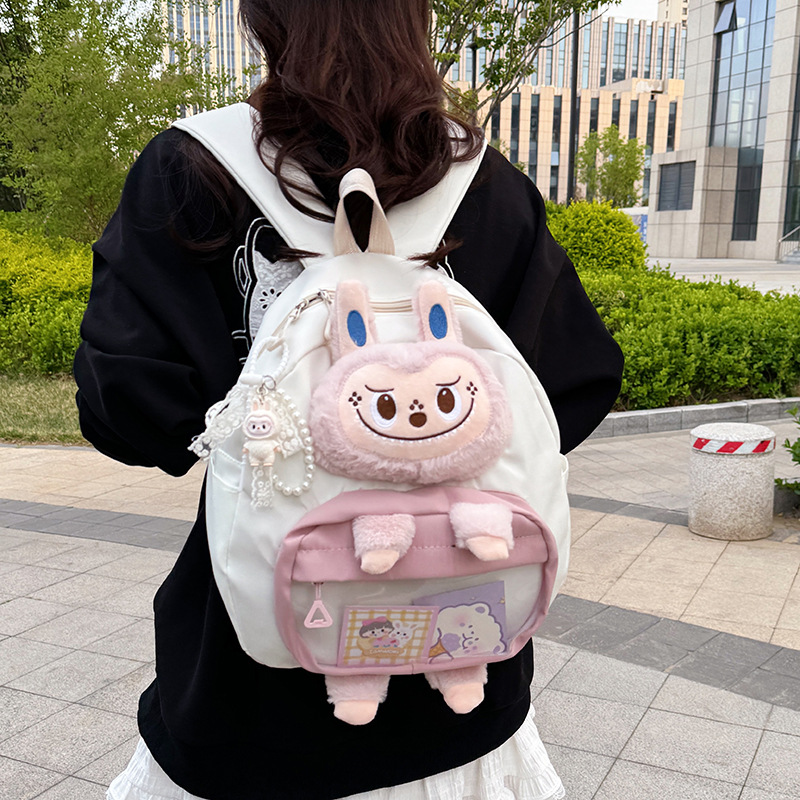 Korean-style cute backpacks for girls, large-capacity ins cartoon and funny backpacks for soft girls and young girls, student backpacks full figure