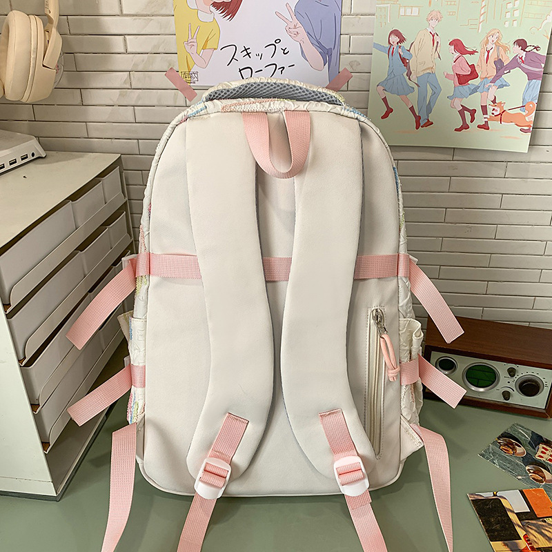 A new Japanese-style ins backpack with a high level of appearance and a fresh and sweet school style. It is a lightweight and large-capacity backpack for junior and senior high school students Specification drawing